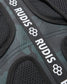 Close-up of a backpack with 'RUDIS' branding on a black and gray background