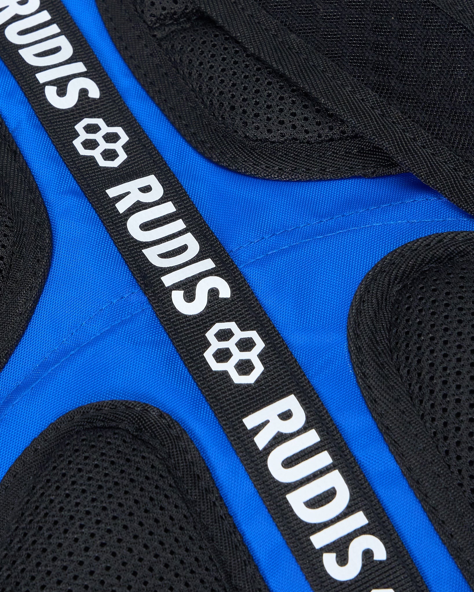 Blue cinch bag with 'RUDIS' branding on a black background