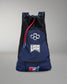 Navy drawstring bag with USA Wrestling logo on a gray background