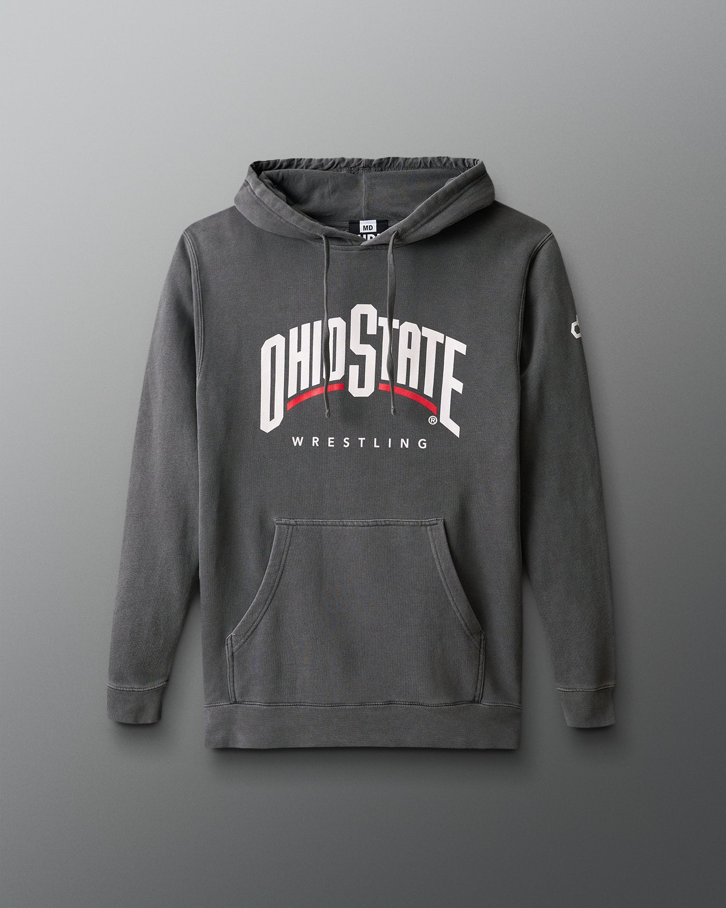 Gray hoodie with 'Ohio State Wrestling' text on a gray background