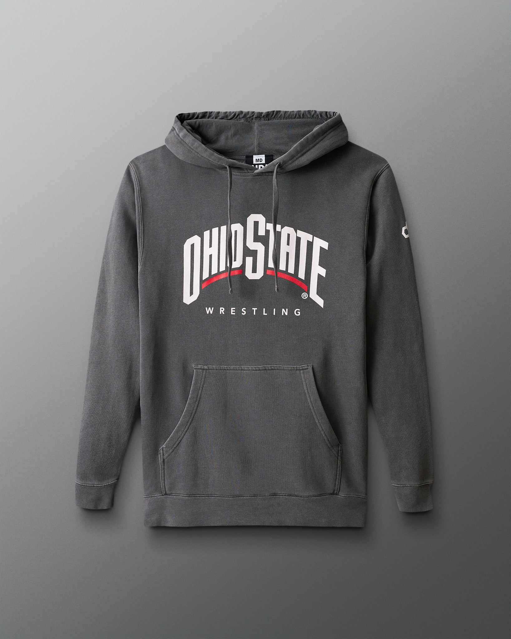 Gray hoodie with 'Ohio State Wrestling' text on a gray background