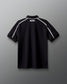 Black polo shirt with 'RUDIS' branding on a gray background