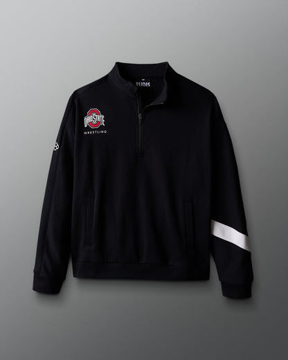 Black quarter-zip sweatshirt with Ohio State Wrestling logo on a gray background