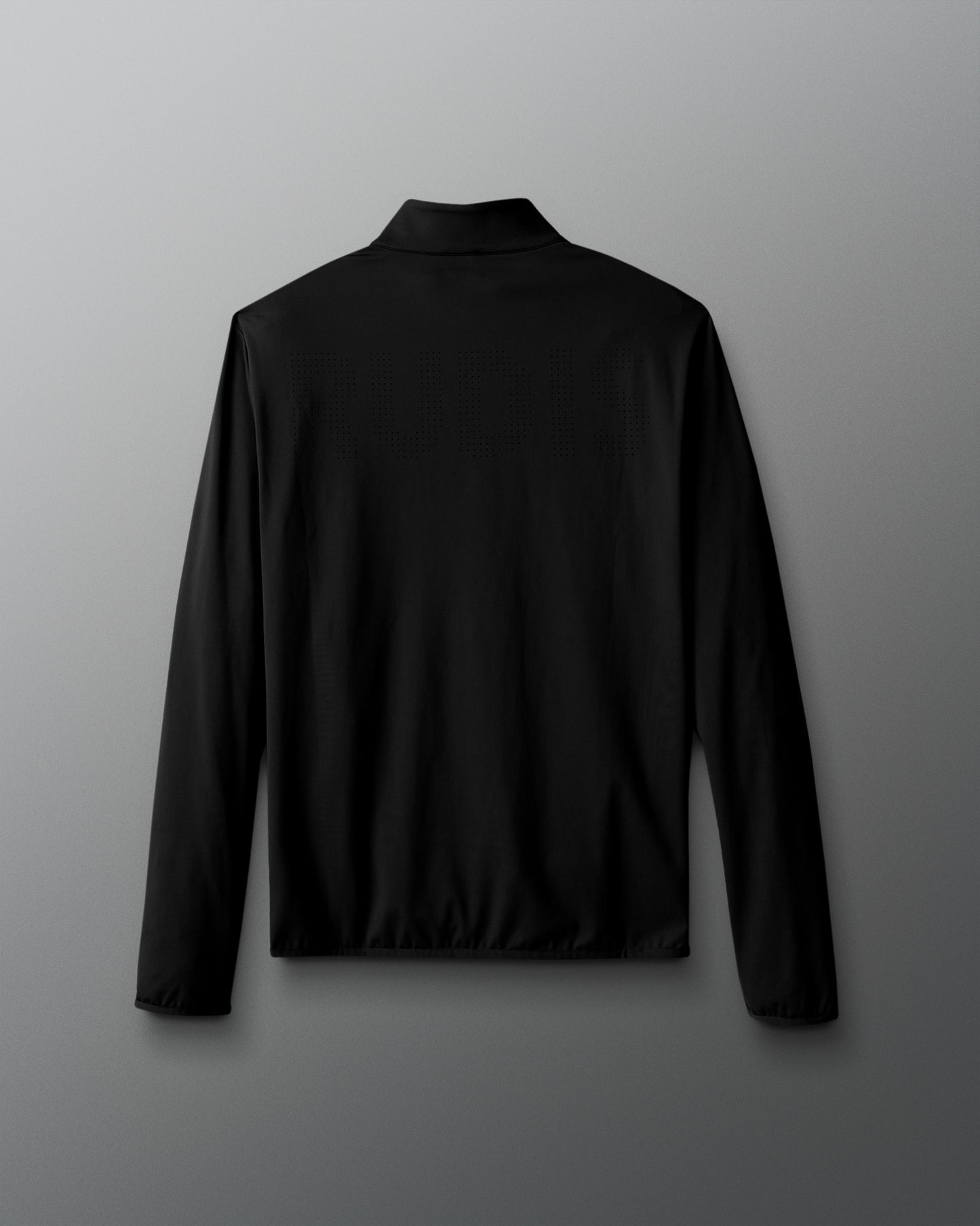 Black long-sleeve shirt on a gray background