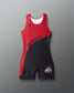 Black and red wrestling singlet with 'Buckeyes' and Ohio State logos on a gray background