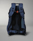 Blue backpack with black interior on a gray background