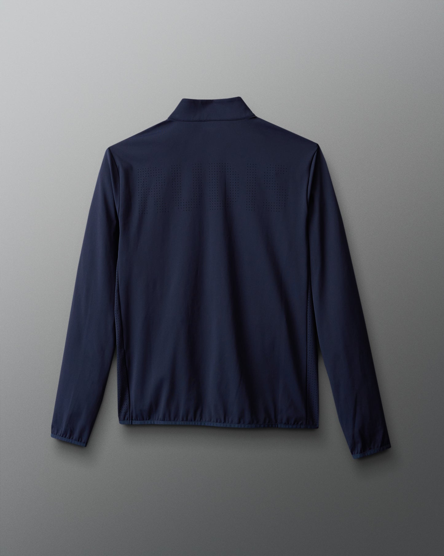 Navy blue long-sleeve shirt on a light gray background
