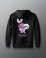 Black hoodie with Energizer bunny graphic on a gray background