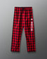 Red and black checkered pants with 'Wrestling' text on a gray background