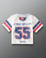A white mesh short-sleeve sports jersey shown flat against a gray gradient background. The back of the jersey features the text 'A WAY OF LIFE' above a large number '55' in navy blue with a red outline, and the name 'RUDIS' printed below.