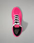 Pink wrestling shoe with white laces on a gray background