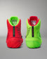 Red and green Wrestling shoes with visible branding on a gray background