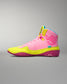 Pink and yellow Wrestling shoe on a gray background