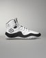 White and black Jordan Burroughs Wrestling shoes on a gray background