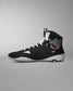 Black Jordan Burroughs Wrestling shoes with white accents on a gray background