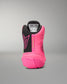 A high-top wrestling shoe shown from the back, featuring a vibrant neon pink and black colorway. The heel counter is black with a pink geometric logo, while the sides are bright pink with a vertical 'ALL I SEE IS GOLD' text detail.