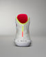 Back view White  wrestling shoe with colorful sole on a gray background