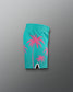 Turquoise shorts with pink palm tree design on a gray background