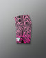 Pink and black patterned shorts on a gray background