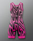 Pink and black patterned swimsuit on a gray background