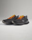 Sleek black athletic shoes with vibrant orange laces and modern design elements ideal for running or casual wear