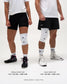 RUDIS Omni-Impact White Wrestling Knee Pad size comparison on female wrestler 5'4", 135 lbs wearing S/M and male wrestler 5'8", 165 lbs wearing L/XL.