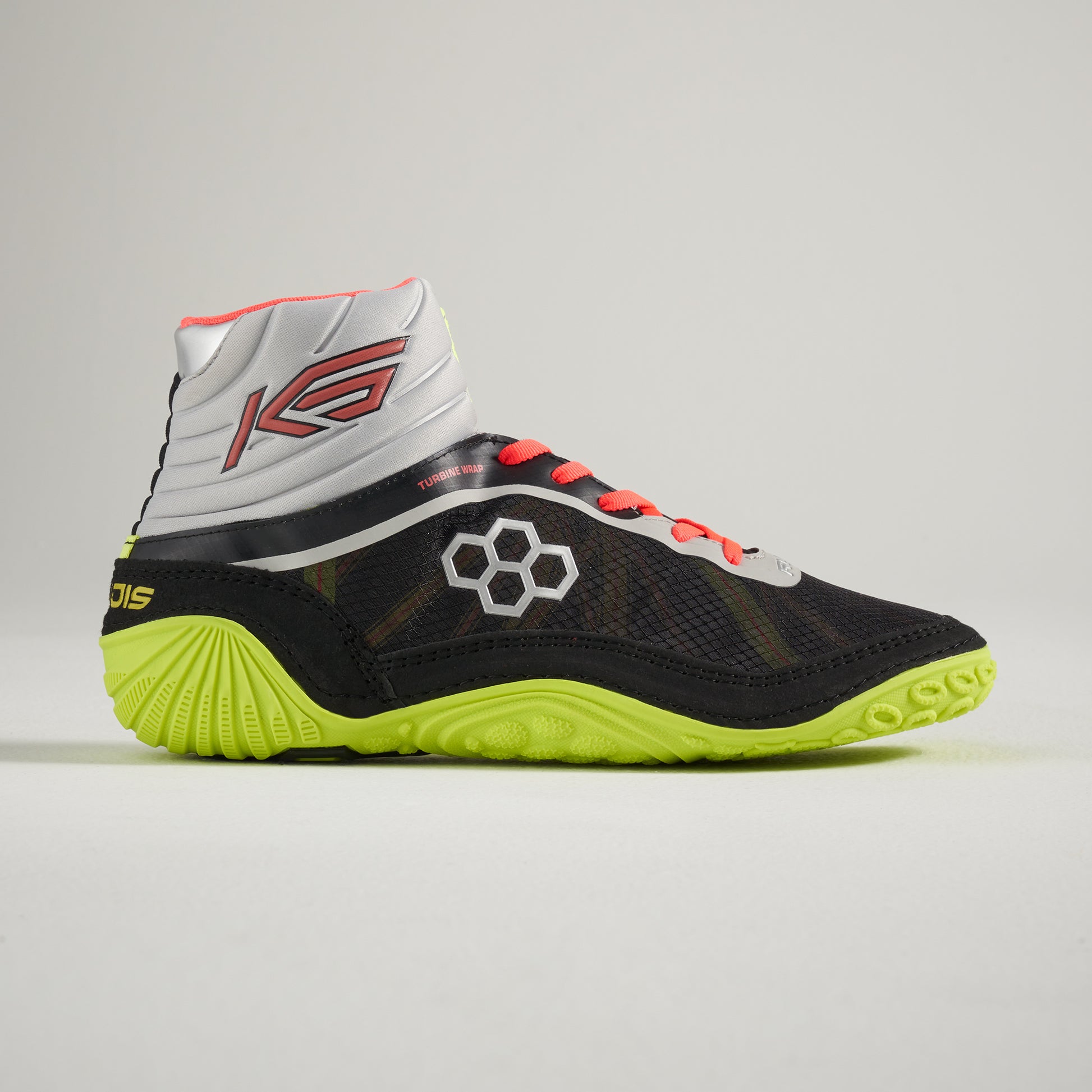 A modern black athletic shoe with vibrant accents designed for performance and style