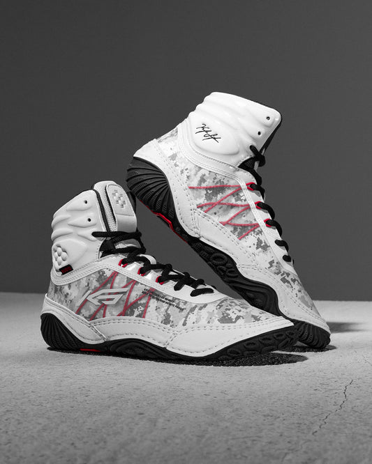 RUDIS Infinity Edge adult wrestling shoes in tactical gray with black outsole and red lace detailing