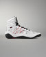 Side profile of RUDIS Infinity Edge wrestling shoe in tactical gray with digital camo detailing and black traction outsole