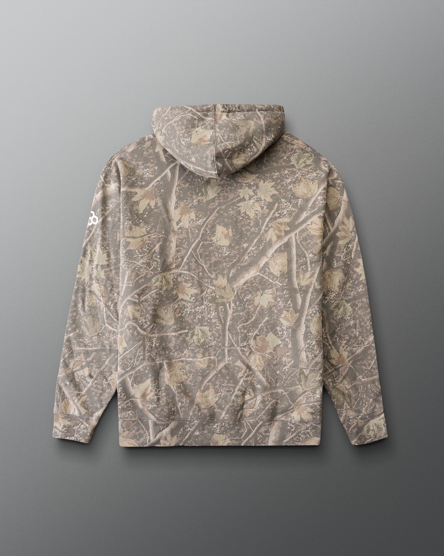 Camouflage-patterned jacket on a gray background