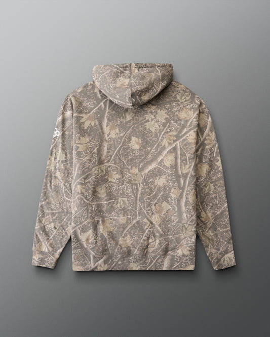 Camouflage-patterned jacket on a gray background