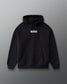 Front view of the RUDIS Lacrosse Relaxed Comfort Fleece Hoodie in Black, featuring a white RUDIS chest logo, adjustable drawstring hood, kangaroo pocket and ribbed cuffs.