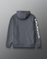 Back view of the RUDIS Lacrosse Cool Feel Hoodie in carbon featuring a streamlined hooded design and white LACROSSE sleeve graphic.