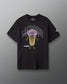 Black t-shirt with lacrosse graphic and 'RUDIS' branding on a gray background