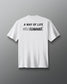 White t-shirt with 'A Way of Life' text on the back against a gray background