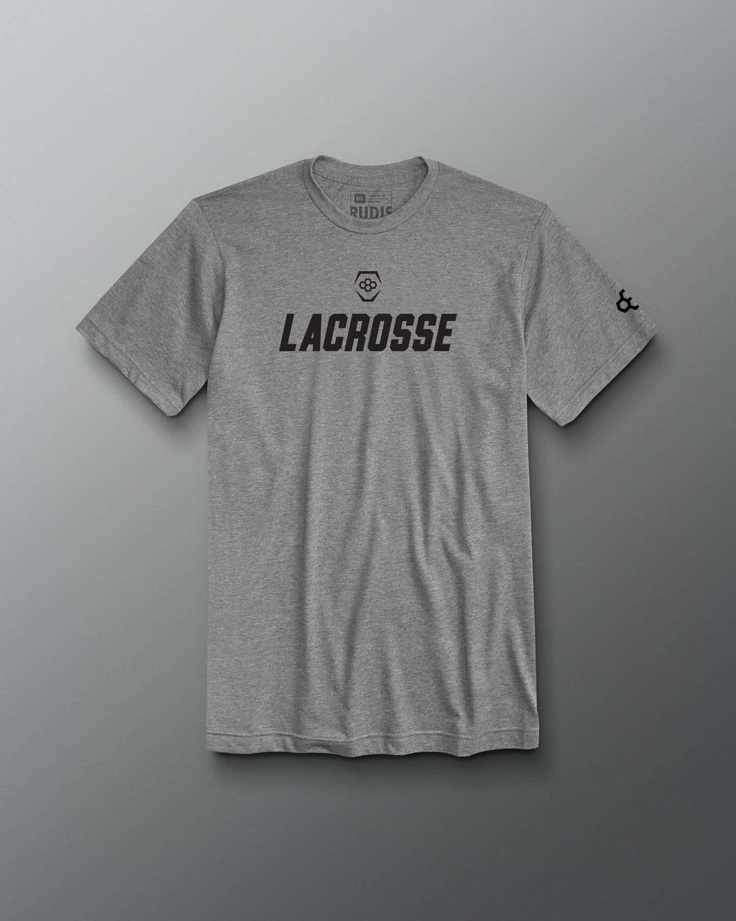 Gray t-shirt with 'Lacrosse' text on a gray background