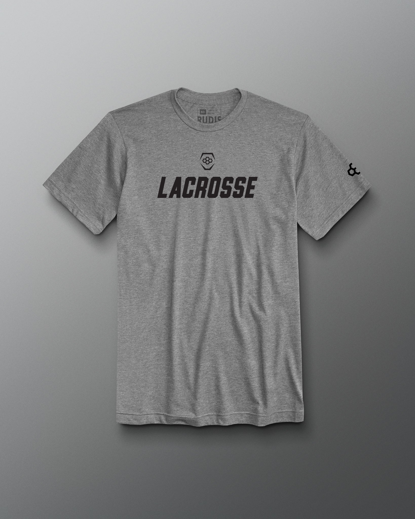 Gray t-shirt with 'Lacrosse' text on a gray background