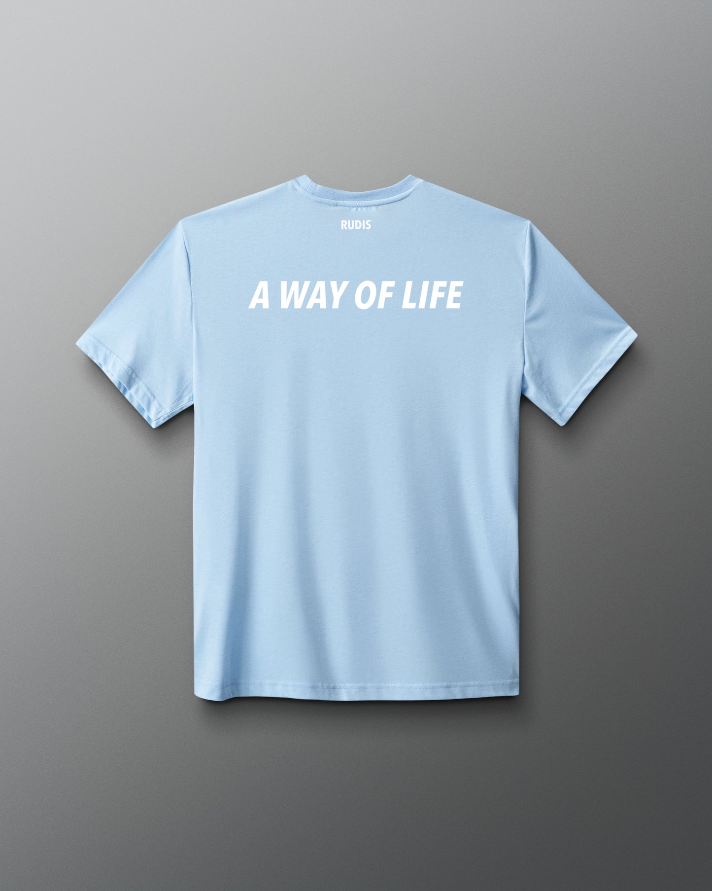Light blue t-shirt with 'A Way of Life' text on a gray background