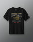 Black t-shirt with 'Resolute Lacrosse' graphic on a gray background