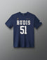 Front view of the navy RUDIS P. Kavanagh Jersey Supersoft T-Shirt featuring RUDIS 51 graphics, signature detail and RUDIS sleeve logo.