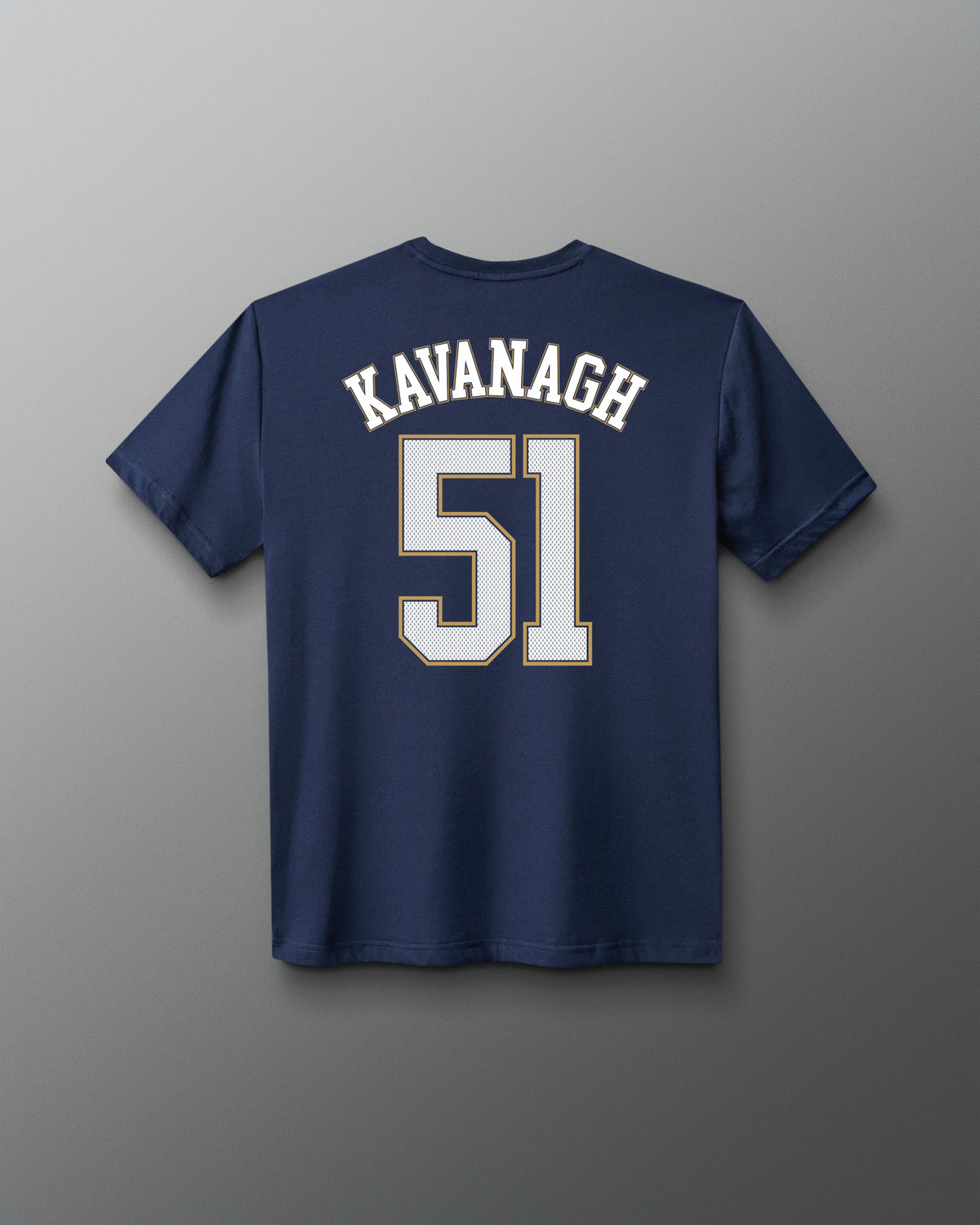 Back view of the navy RUDIS P. Kavanagh Jersey Supersoft T-Shirt featuring KAVANAGH lettering and a large number 51 graphic.