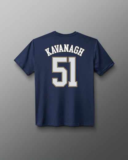 Back view of the navy RUDIS P. Kavanagh Jersey Supersoft T-Shirt featuring KAVANAGH lettering and a large number 51 graphic.