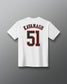 Back view of the white RUDIS P. Kavanagh Jersey Supersoft T-Shirt featuring KAVANAGH lettering and a large number 51 graphic.