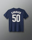 A navy blue short-sleeve t-shirt shown from the back, featuring the name 'KAVANAGH' and number '50' printed in white with a thin gold outline.