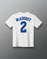 Back view of the white RUDIS McAdorey Jersey Supersoft T-Shirt featuring McADOREY lettering and a large blue number 2 graphic.