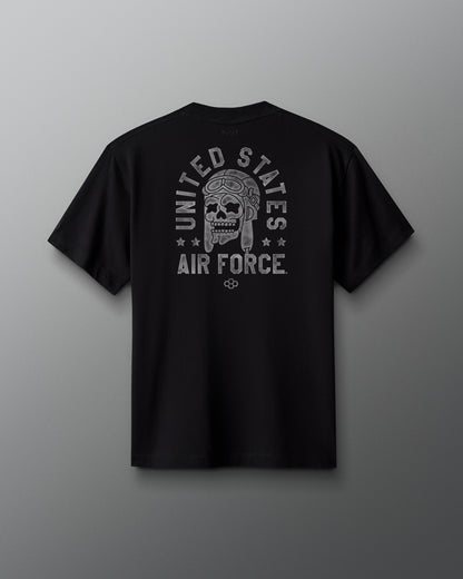 Black t-shirt with 'United States Air Force' design on a gray background