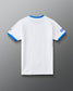 RUDIS U.S. Air Force Emblem Ringer T-Shirt in White/Royal, back view showing a solid white design, royal blue collar and sleeve trim, and blue American flag sleeve graphic.