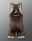Brown camouflage wrestling singlet with 'Marines' text and logo on a gray background