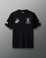 Front view of a black RUDIS T-shirt featuring a white United States Marine Corps emblem on the left chest and a skull in a combat helmet with ‘RUDIS Wrestling’ text on the right chest, along with an American flag on one sleeve and RUDIS hexagon logo on the other.
