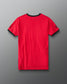 RUDIS USMC Devil Dog Ringer T-Shirt in Red/Black, back view showing a solid red shirt body, contrasting black collar and sleeve cuffs, American flag sleeve graphic, and RUDIS sleeve logo.